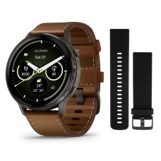 Умные часы Garmin Venu 4 45mm Slate Black Leather Brown 010-03014-03